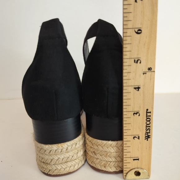 JUSTFAB Corinna Espadrille Sandals Black Suede Flat Wedges Women's 9 Ankle Strap - Picture 13 of 16